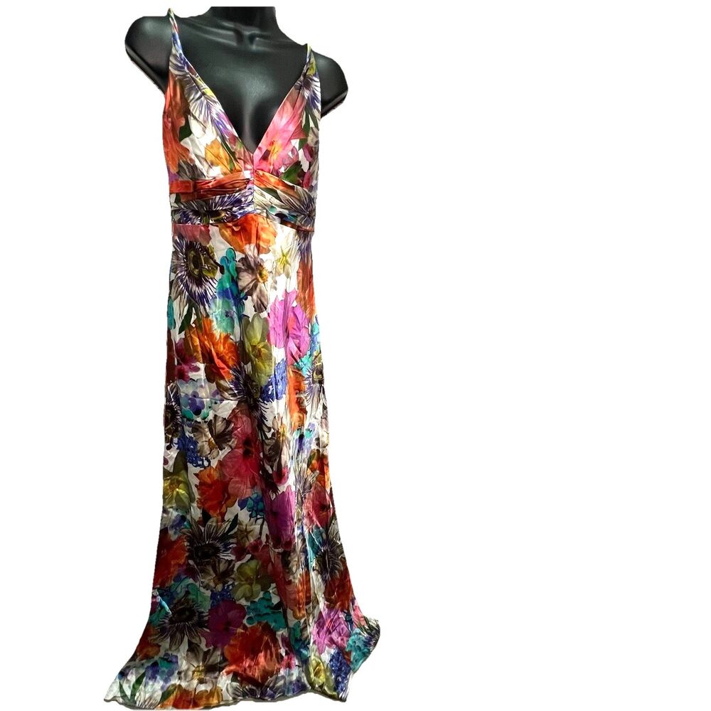 David Meister Floral Maxi Dress Halter V Neck Multicolor Size 6 NWT Garden Party